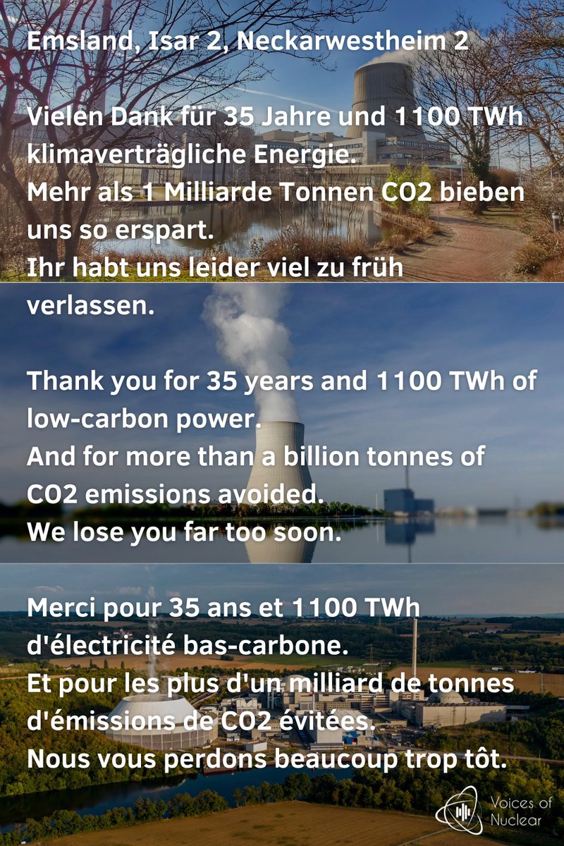 voixdunucleaire's tweet photo. 15 avril. Le gvt 🇩🇪 choisit de brûler du charbon plutôt que garder #Emsland #Isar #Neckarwestheim, à rebours des efforts pour sauver la planète.
Ce n'est pas fini.
Pour les redémarrer, il faudra du courage politique. Et la mobilisation citoyenne 🇪🇺
On est à Berlin #livetweet 🧵⤵️ https://t.co/R2EIRN95pF
