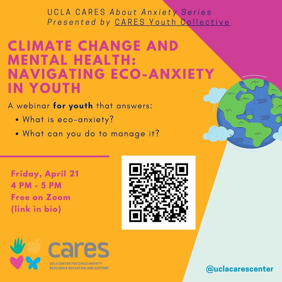 Join the UCLA CARES Youth Collective as they offer tips to hack our stress response in a FREE webinar: Climate Change and Mental Health: Navigating Eco-Anxiety in Youth? 
 
Join us on April 21 at 4 PT to learn more! 

uclahs.az1.qualtrics.com/jfe/form/SV_2n…