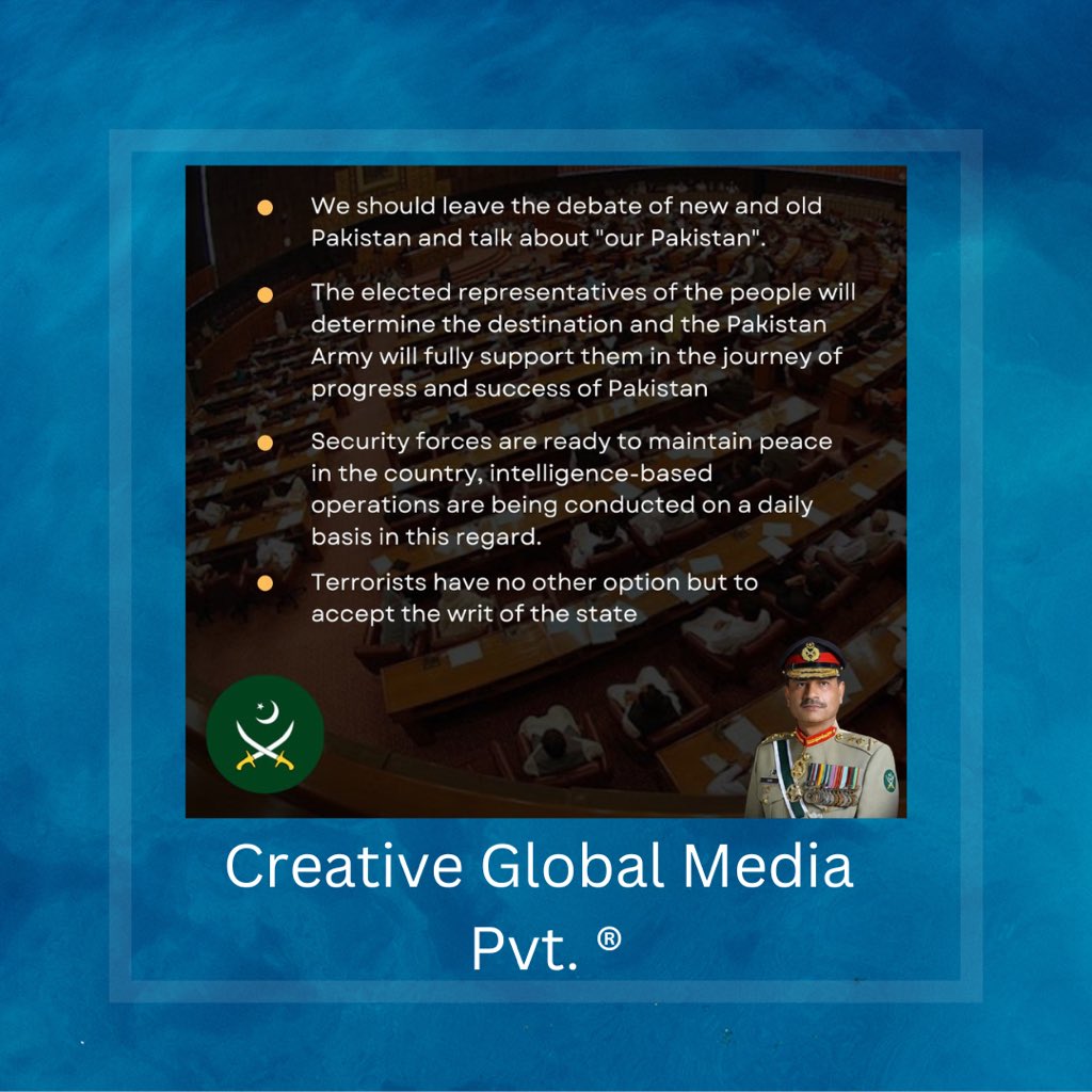 CGMediaPvt's tweet photo. Addressing an in-camera session of the National Assembly, Chief of Army Staff (COAS) Gen Asim Munir on Friday said people of Pakistan were the source of power and their opinion was evident in the form of the constitution and the parliament. https://t.co/tnf3rTDnee
