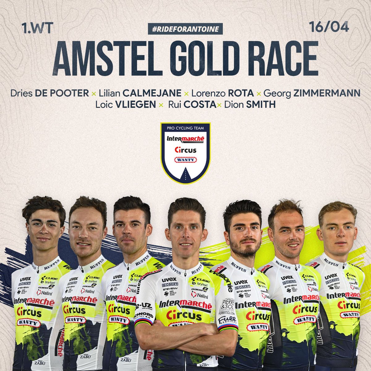 Full gas for the Ardennes Classics 🔥 First: Amstel Gold Race! #AGR23 🇫🇷 Lilian Calmejane 🇵🇹 Rui Costa 🇧🇪 Dries De Pooter 🇮🇹 Lorenzo Rota 🇳🇿 Dion Smith 🇧🇪 Loïc Vliegen 🇩🇪 Georg Zimmermann