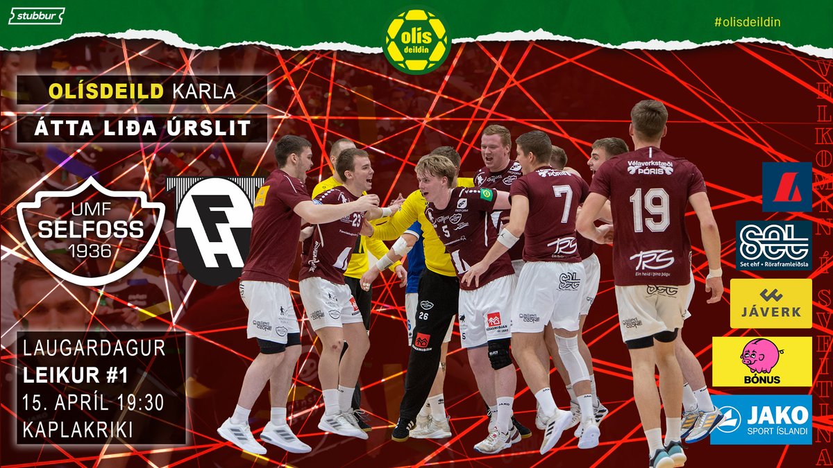 LEIKDAGUR
Úrslitakeppni Olísdeild karla
8-liða úrslit
FH - SELFOSS
Kaplakriki kl 19.30
Miðar <a href="/stubburapp/">Stubbur</a>
Live <a href="/St2Sport/">Stöð 2 Sport</a>
Tökum þátt í leiknum með strákunum! verum vínrauð, glöð og alltaf stór. Áfram SELFOSS!
#handbolti #olisdeildin #mjaltavélin