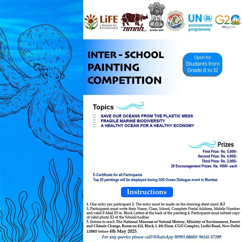 Show that you care, share your concern, raise your voice, and express yourself by participating in the Interschool Painting Competition by <a href="/NMNHIndia/">National Museum of Natural History</a> <a href="/moefcc/">MoEF&CC</a> in collaboration with <a href="/UNEP/">UN Environment Programme</a> for Class 8-12 Submit your entries before 4thMay 2023 #ClimateResilient #BlueEconomy