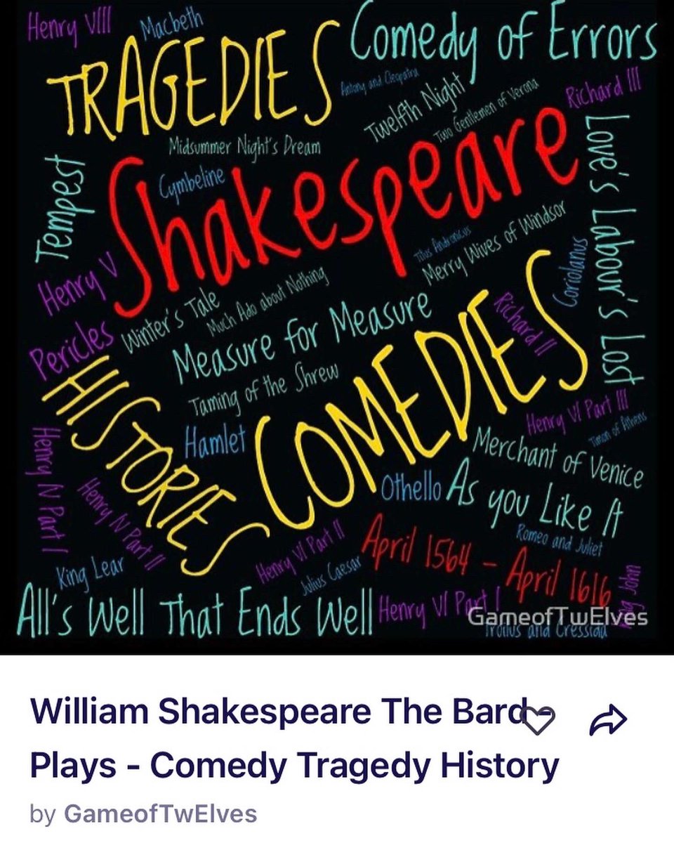 MelanieLam_UK's tweet photo. April 1564 - April 1616
•
Month of S H A K E S P E A R E

🎭
English Playwright, Poet, Writer  and Actor known as one of the greatest writer of plays in Comedies, Histories, Tragedies
•
Why not GIFT yourself or a loved ones a Shakespeare gift from the RedBubble Shop ? https://t.co/S02XFMfWFm