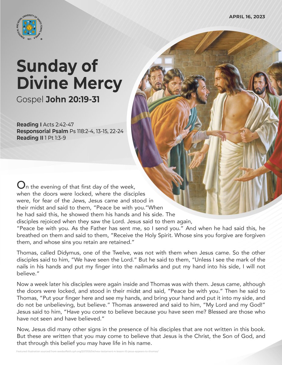 UST1611official's tweet photo. Sunday Gospel | April 16, 2023 
Second Sunday of Easter (Divine Mercy Sunday) https://t.co/n3iOHBGtzw