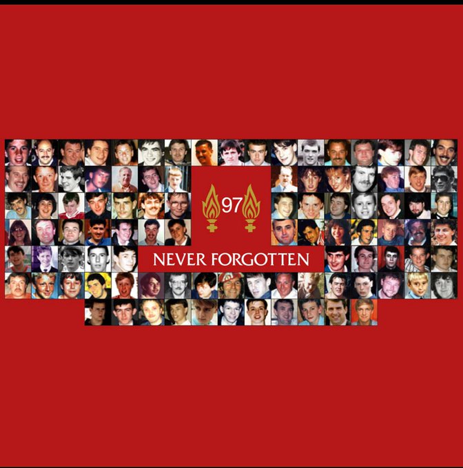 themichaelowen's tweet photo. We will always remember the 97 supporters who lost their lives in the Hillsborough tragedy on this day in 1989. 
You’ll Never Walk Alone. ❤️ https://t.co/cQONFWxd5j