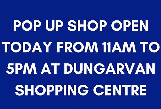 Ticket pop up shop open today at @DungarvanSC from 11am to 5pm.