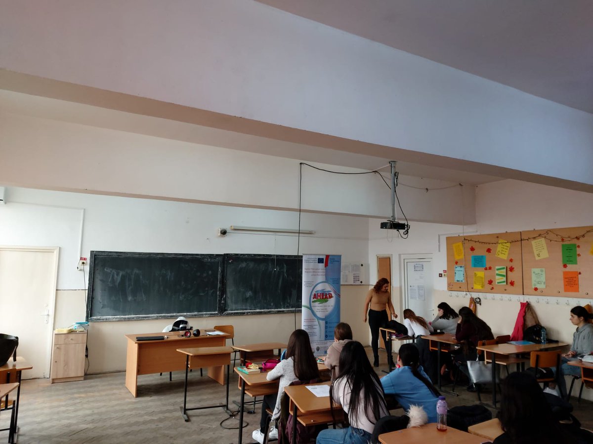 AHEAD_cby's tweet photo. On the 6th of April, #ARESEL held a 8th local action in Ploiesti with local students. A class of students of the Colegiul National Pedagogic “Regina Maria” from Ploiesti has participated to an informative and awareness event related to #AHEAD project. #EplusAHEAD #erasmusproject https://t.co/i4Mw4TSq0F