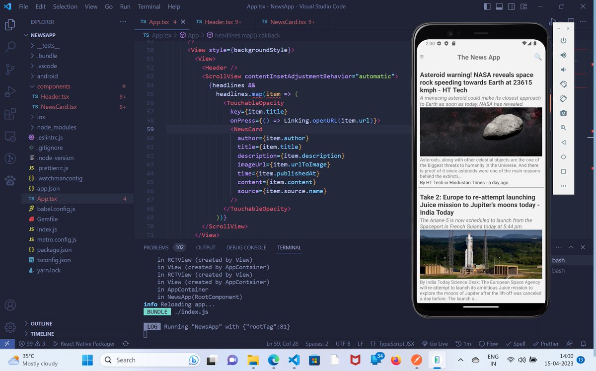 imSriramB's tweet image. Back to #ReactNative and excited to be building a news app using a public API! 📰📱💻 Spending my weekend coding away. #WeekendProjects #MobileAppDev #ProgrammingFun