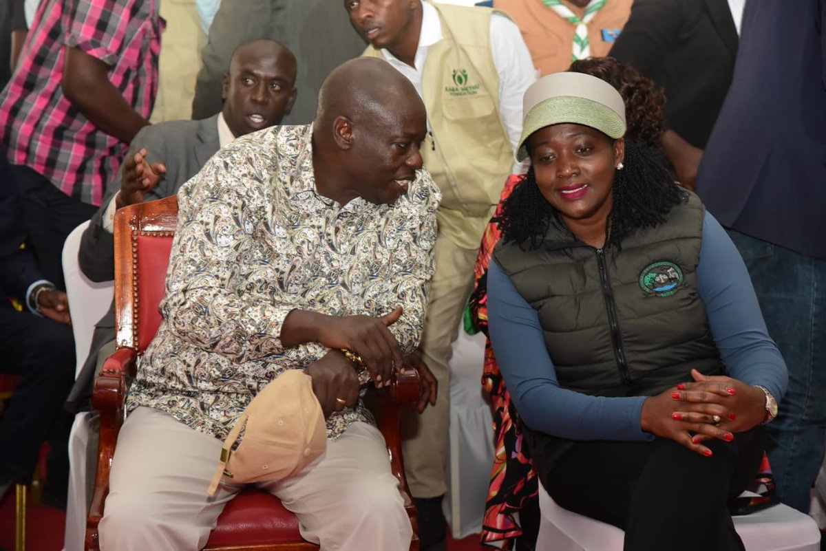 Deputy President Rigathi Gachagua with Environment CS @HonTuya attending tree planting event at Lake Olbolosat Secondary School in Nyandarua County. Sen Methu #OkoaLakeOlbolsat