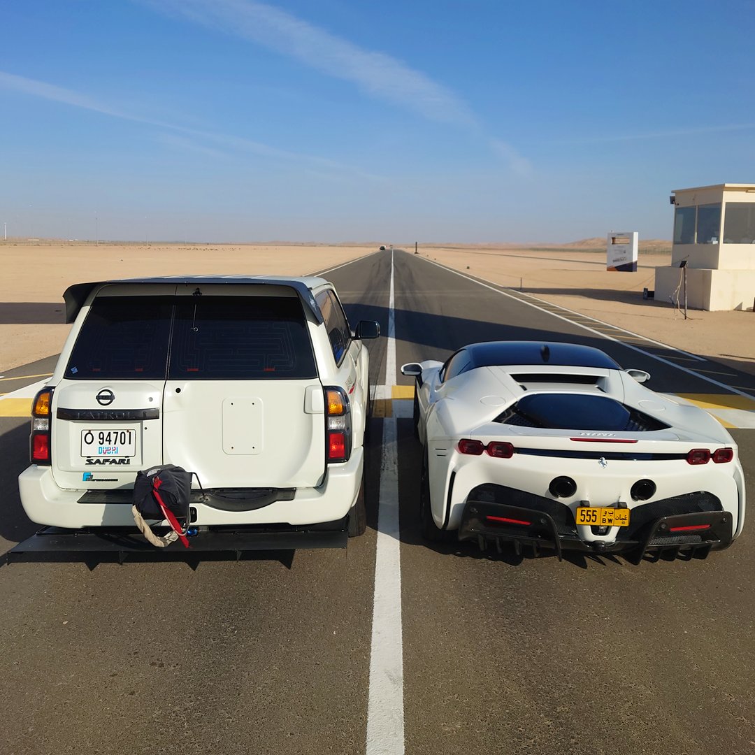 carwowuk's tweet photo. 3000hp Nissan Patrol vs Ferrari SF90 🔥🔥🔥 

...do we need to say anymore?! Hit the link for this insane desert drag race!

https://t.co/XNeCmcpBz2 https://t.co/K4O6Vmmg0Y
