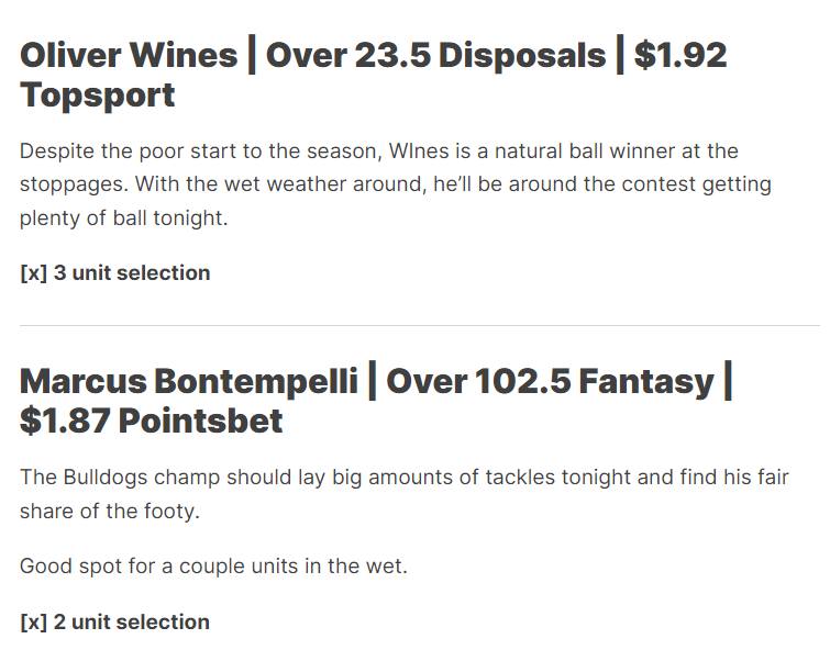 FlopsPicks's tweet image. Two Late Mail selections in the upcoming #AFLpowerdogs match 👇