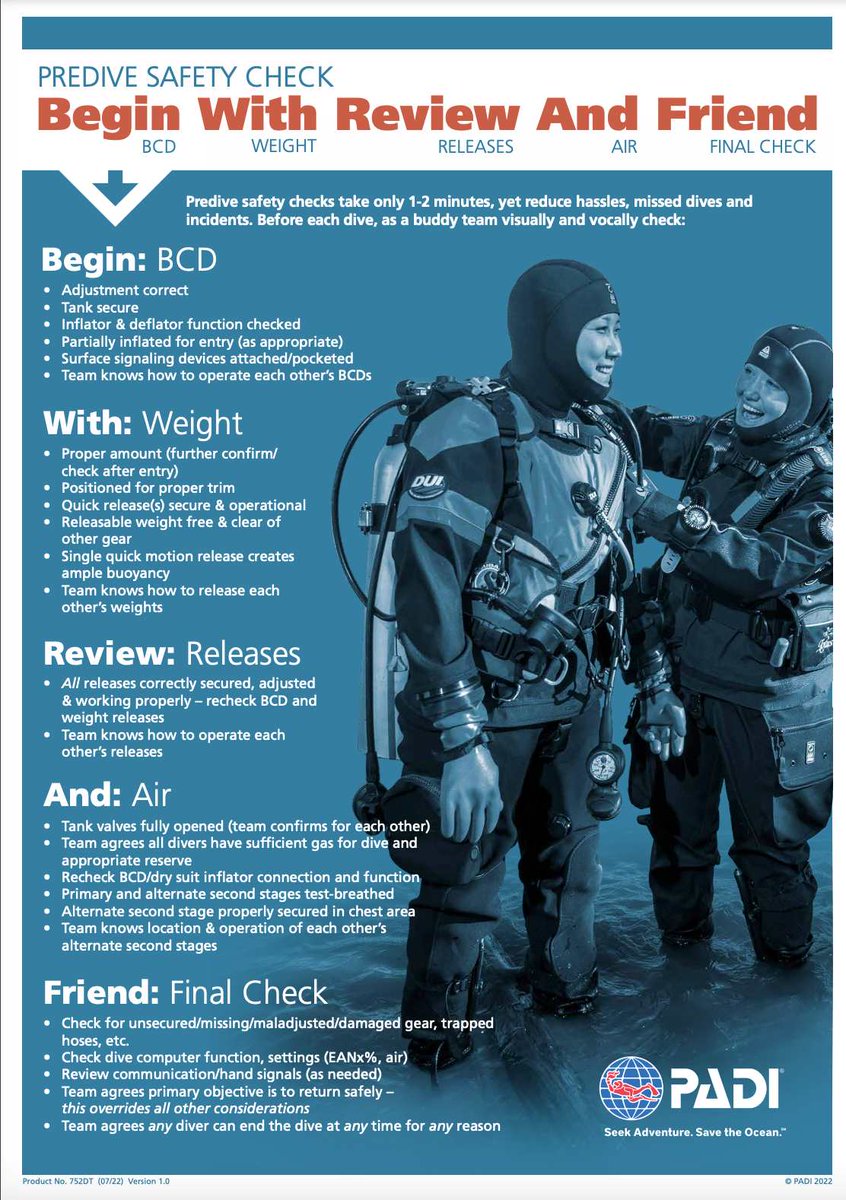 Never forget your buddy check! Remember, you are taking responsibility for your buddy, and your buddy is taking responsibility for you! Photo credit: PADI