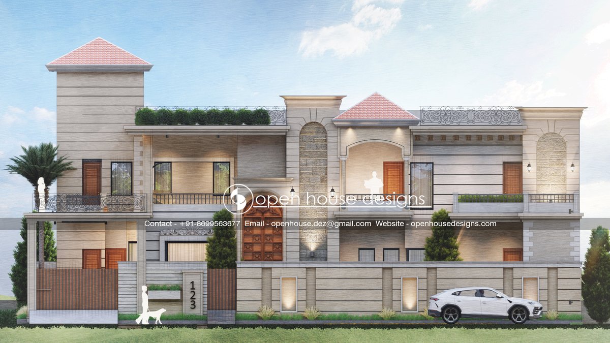 Classical Elevation Designs by Open House Designs , , , #architecture #architecturedesign #ideas #architecturelover #architecturelovers #architect #luxury #luxurydesign #luxuryhouse #luxuryhomes #homes #exterior #exteriordesign #facade #luxuryfacade #luxuryelevation