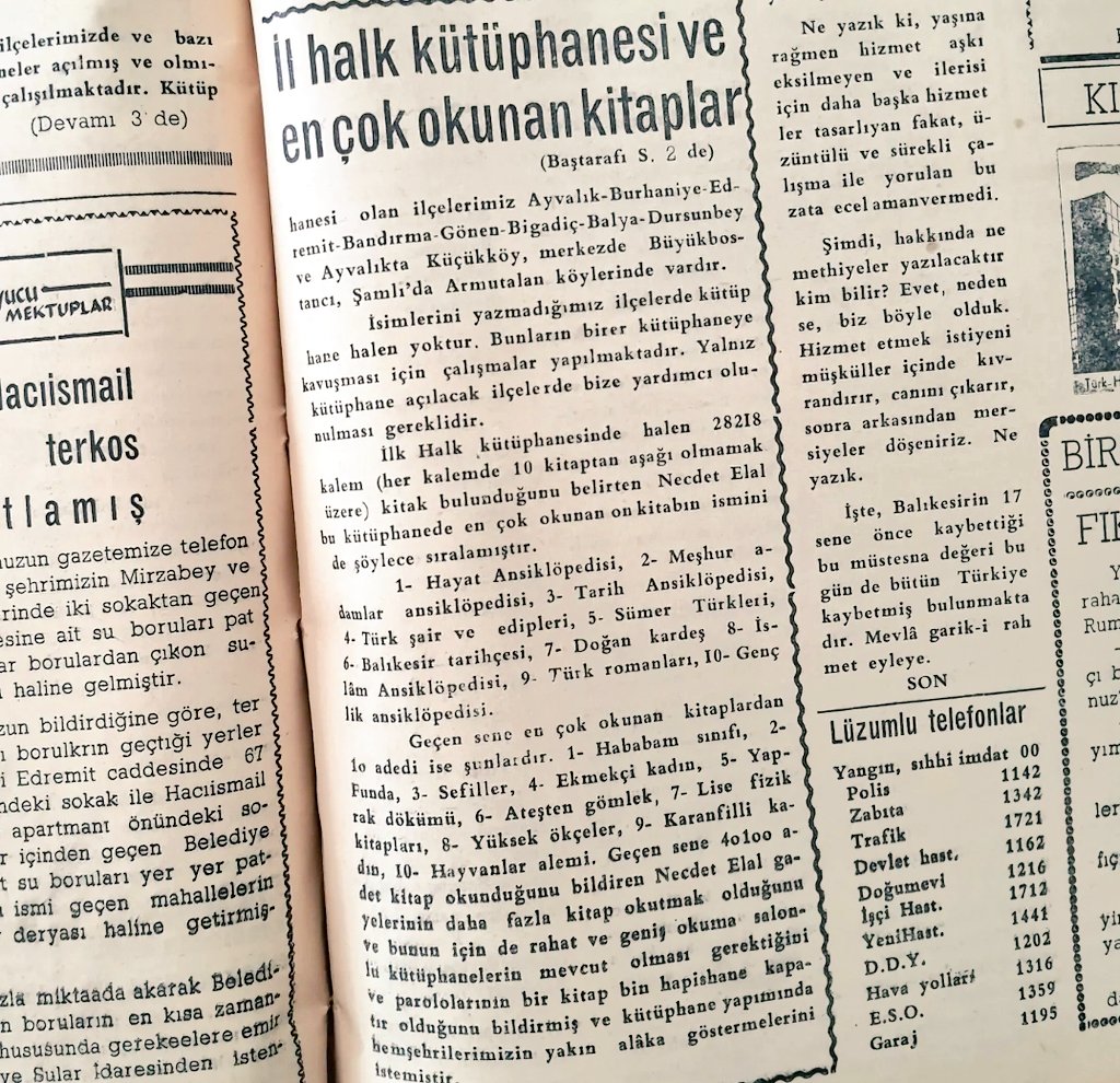balikesirkutup's tweet photo. 17 Mart 1967 tarihli Birlik gazetesinden kütüphanemizle ilgili bir haber kesiti. 
Haberde 1967 yılında kütüphane içinde en çok kullanılan ve bir önceki yıl kütüphanemizden  en çok ödünç alınan kitapları görmekteyiz.📰📚📚 https://t.co/v3BtrYInpZ