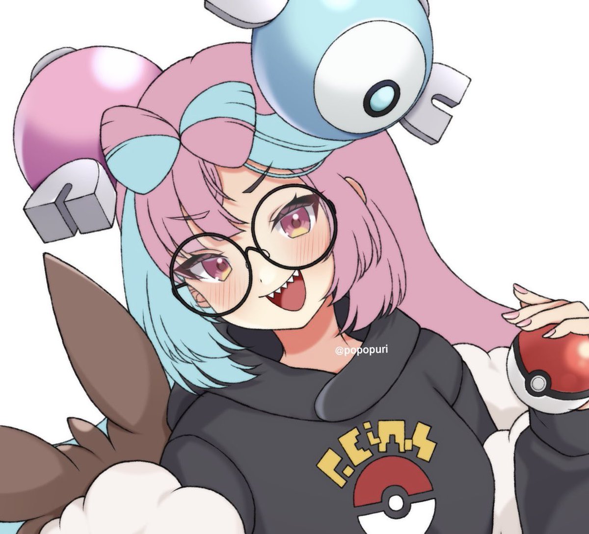 iono (pokemon) 1girl character hair ornament glasses poke ball teeth sharp teeth poke ball (basic)  illustration images