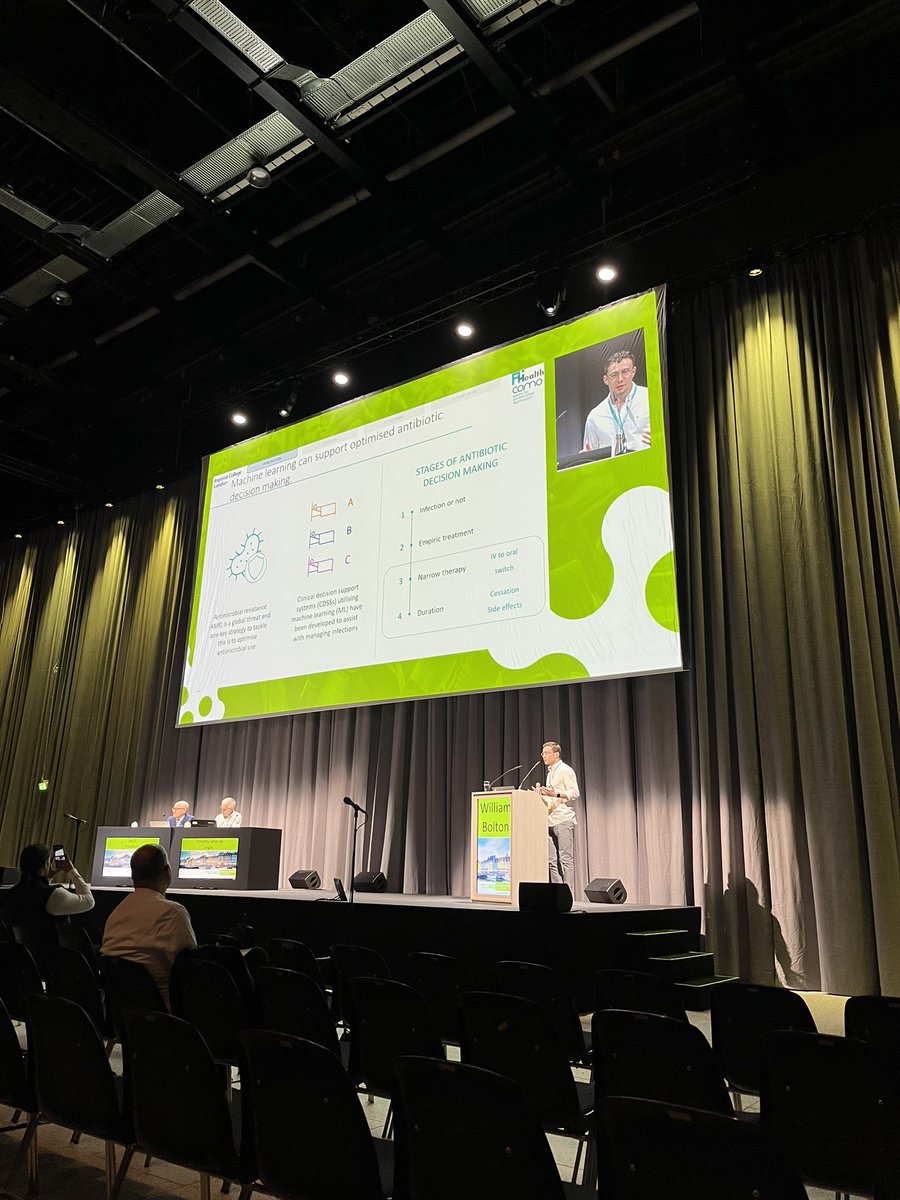 William Bolton with a fantastic presentation  on how machine learning could support antimicrobial deescalation

#ECCMID2023 @CAMO_Imperial <a href="/HPRUamr/">HPRU AMR</a>