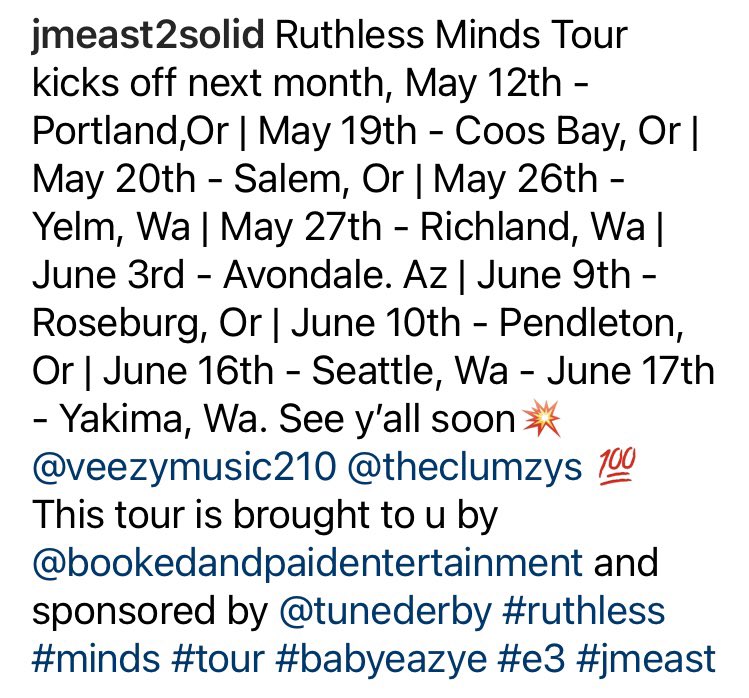 #E3 #BabyEazyE babyeazyecpt on #instagram w. <a href="/Jmeast2solid/">J Meast</a> #JMeast #TheClumzys kick off their #Ruthless Minds #US #Tour in #Oregon #May 2023, #June #Arizona &amp; #WashingtonState #HipHop #Rap #All #Musicfans ~ #Checkout their #shows😎 in #Support from #Canada 🎧