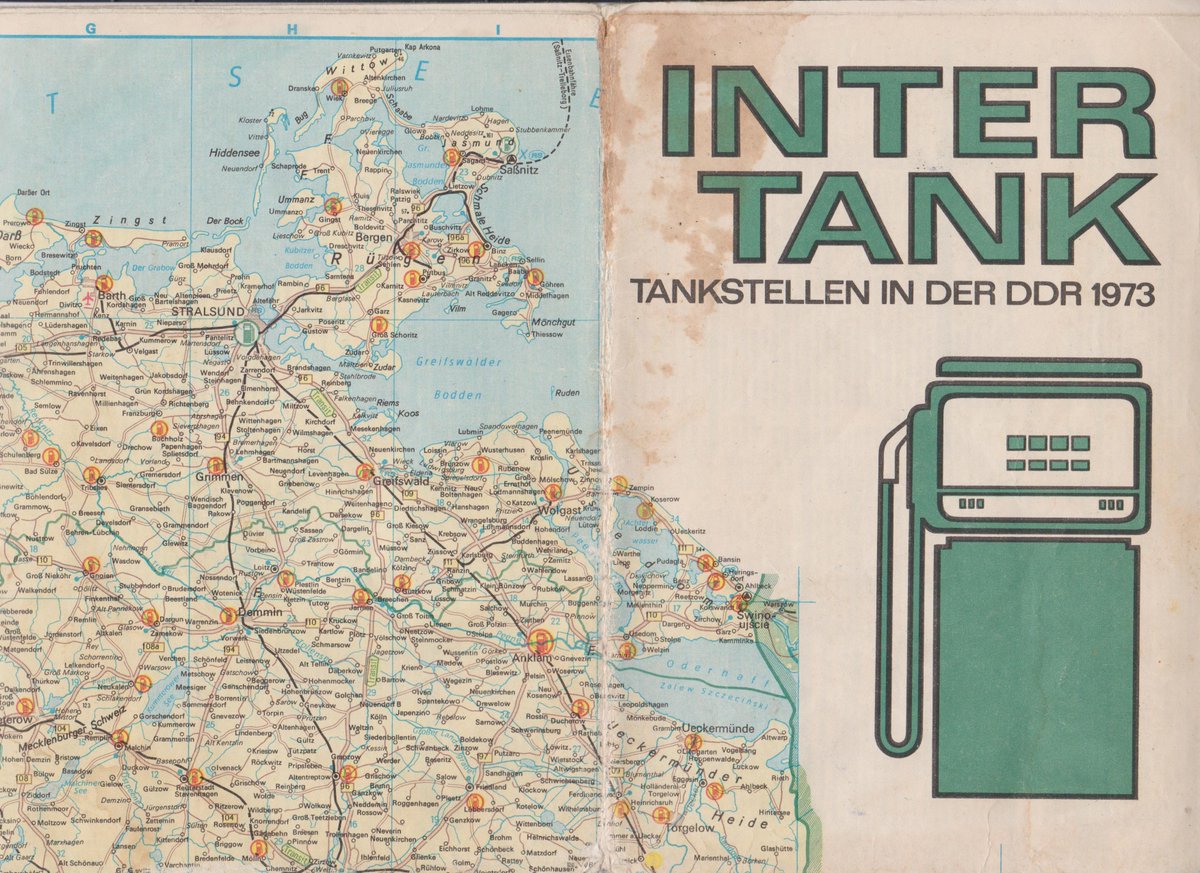 Half a century ago: from a GDR road map showing the location of petrol stations across the country (there were actually quite a few!).