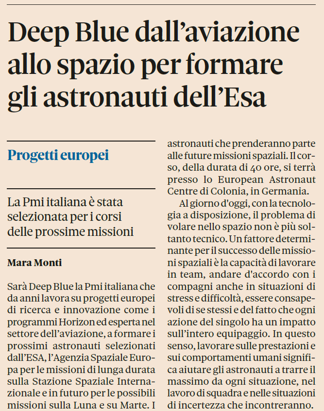 dblue_it's tweet photo. Un onore e un orgoglio immensi! 😃
Siamo stati selezionati da @esa per addestrare i nuovi #astronauti che prenderanno parte alle future missioni spaziali!🚀
Na parla @MaraMonti2 su @sole24ore di oggi 👇 https://t.co/VuBIniE4uA