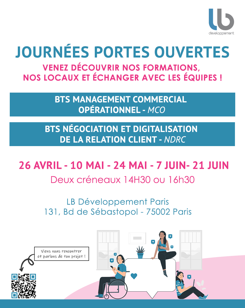 📢 JOURNÉE PORTES OUVERTES - SPÉCIALE BTS
🤔 Vous envisagez de poursuivre vos études supérieures en #alternance #NDRC #MCO ?

💬 Venez échanger avec les équipes et découvrir nos locaux en plein cœur du 2e à #Paris !

➡️ Infos + Inscriptions : lnkd.in/eDyJvfrm