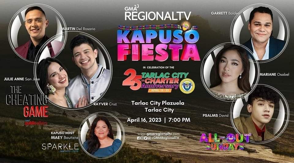 See you ❤️
Kapuso Fiesta!
April 16, 2023 
7:00pm
Tarlac City Plazuela 

#GMARegionalTV #KapusoFiesta
#JulieVer

©