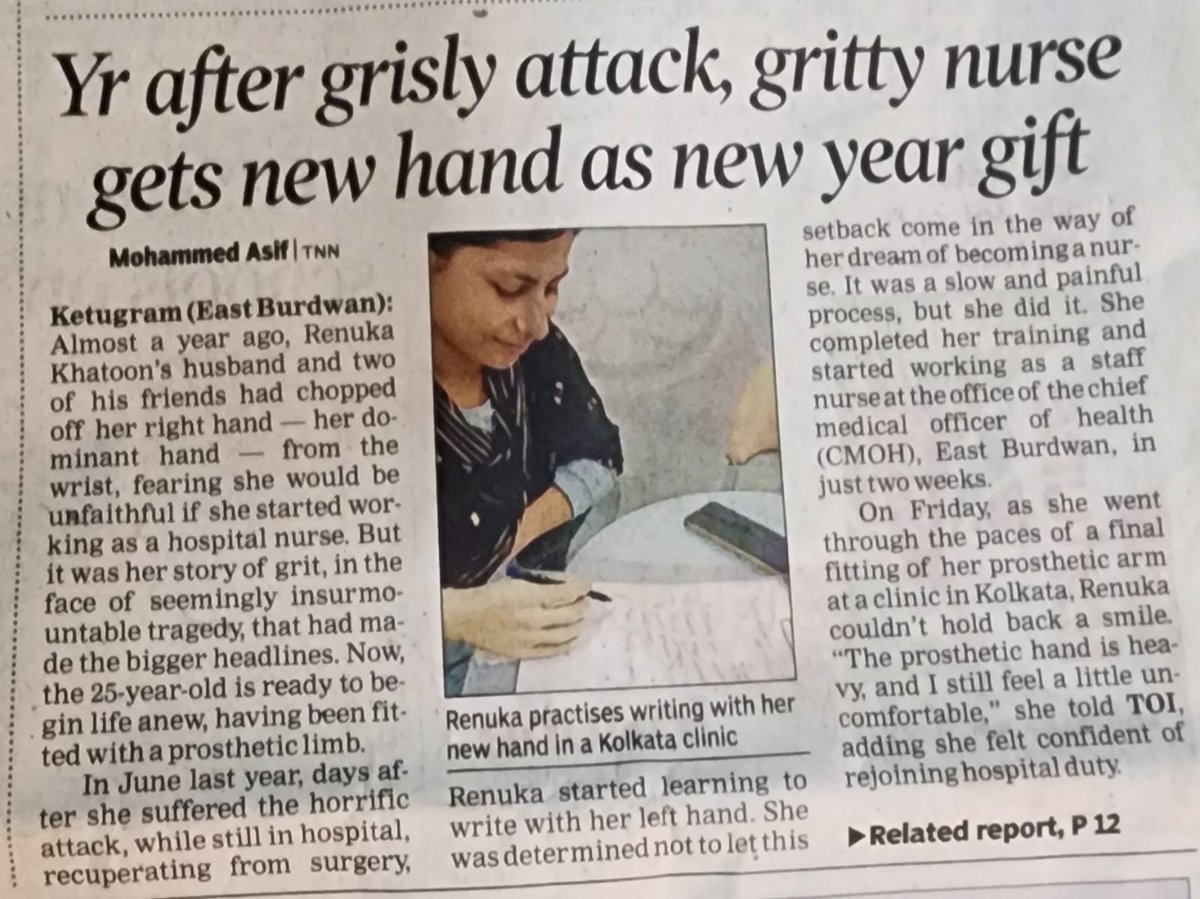 Renuka's husband Mohammed Sariful Sheikh had chopped off her right hand, to prevent her from taking up job of a nurse at a govt hospital fearing that she may become unfaithful if she starts working. Today she got a prosthetic limb. Her husband Mohammed Sheikh had hidden severed