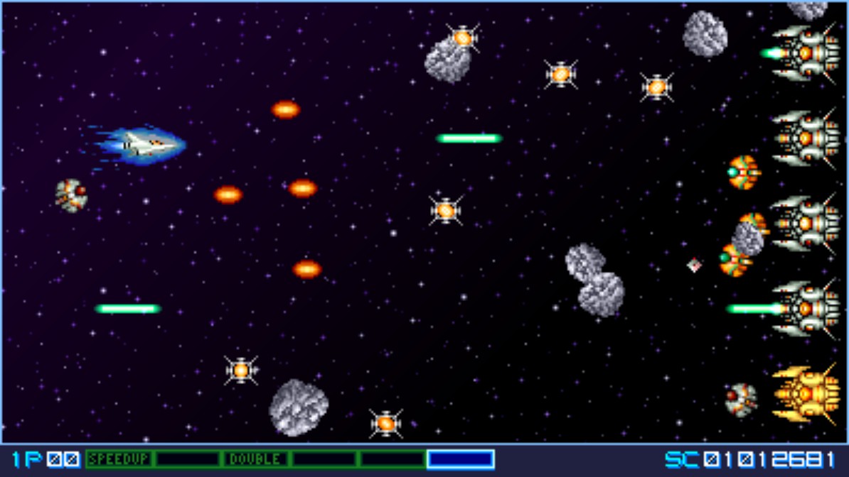 merto849765's tweet photo. 本日の #gradius(#グラディウス)風　#shmup(#universegradius ) のプレイ修行その三
STAGE6　彗星STAGE　#沙羅曼蛇 のSTAGE2.5　#gradiusgalaxys(#グラディウスジェネレーション)のSTAGE6に似たステージだがガーメイド地帯やベルベルムそしてボスラッシュ一番手の #ビッグコア(#bigcore)が待ち構える。 https://t.co/PfsGk7iU15
