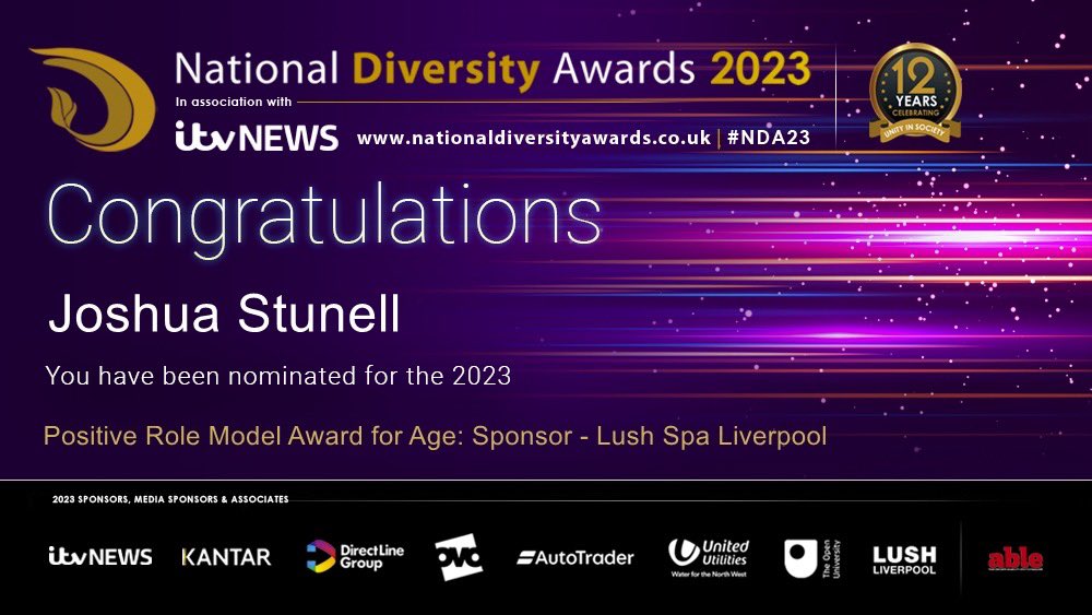 Congratulations to our founder Josh who has been nominated for an award at the ITV National Diversity awards to be held in Liverpool later in the year.

Please show your support by visiting:

 nationaldiversityawards.co.uk/awards-2023/no…

#Hope #Motivation #Action #Change