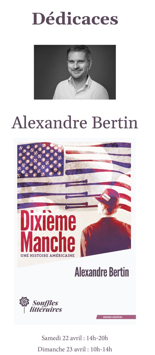 Du 21 au 23 avril nous serons au salon L'autre Livre, à Paris.

Alexandre Bertin dédicacera "Dixième Manche" le samedi après-midi et le dimanche matin.

souffles-litteraires.fr/agenda/

#lire #lecture #salon #auteur #paris