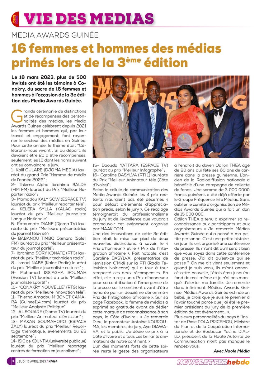ilissom1's tweet image. Comnewsletter du Jeudi 13 Avril 2023
#Intelcia #CommunicationPublique #TRTAFRICA #Togo #PublicityandDesign #PenthouseConsulting #ACPMC #ExperiencingPR2023 #Nigeria #OVACOMAGENCY #MediaAwards #Guinée