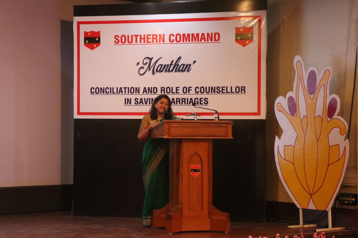 IaSouthern's tweet photo. To promote happy marital life, A Seminar on conciliation & role of counsellor in #SavingMarriages was conducted for troops & families of #SouthernCommand. Eminent relationship counsellors Dr Aruna Kulkarni & Mrs Vrishali Vaidya delivered talk on aspects of conciliation
#WeCare https://t.co/JeijPzrZRt