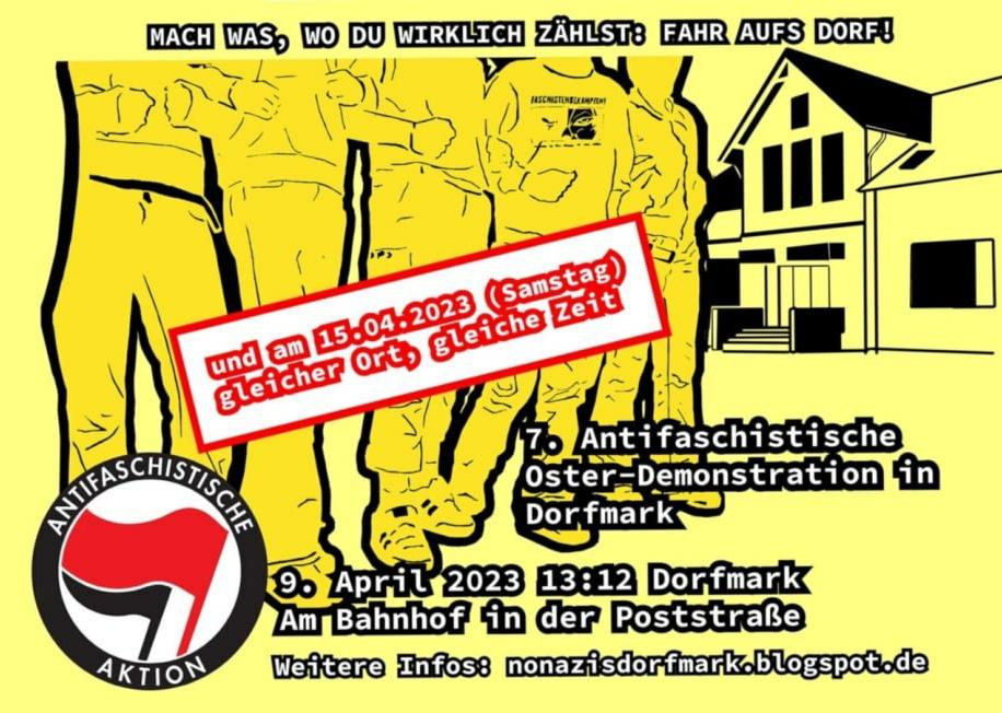 Demoticker_hh's tweet photo. #hh1504 #nds1504 #dorf1504

Nachdem letztes Wochenende die #Ludendorffer erfolgreich aus #Dorfmark ferngehalten werden konnten, versuchen sie es heute nochmal.
Aber auch diesmal gibts eine Demo: 13:12 Uhr, Bahnhof Dorfmark

Anreise aus #Hamburg: 11 Uhr, Reisezentrum! https://t.co/YfT479VA73