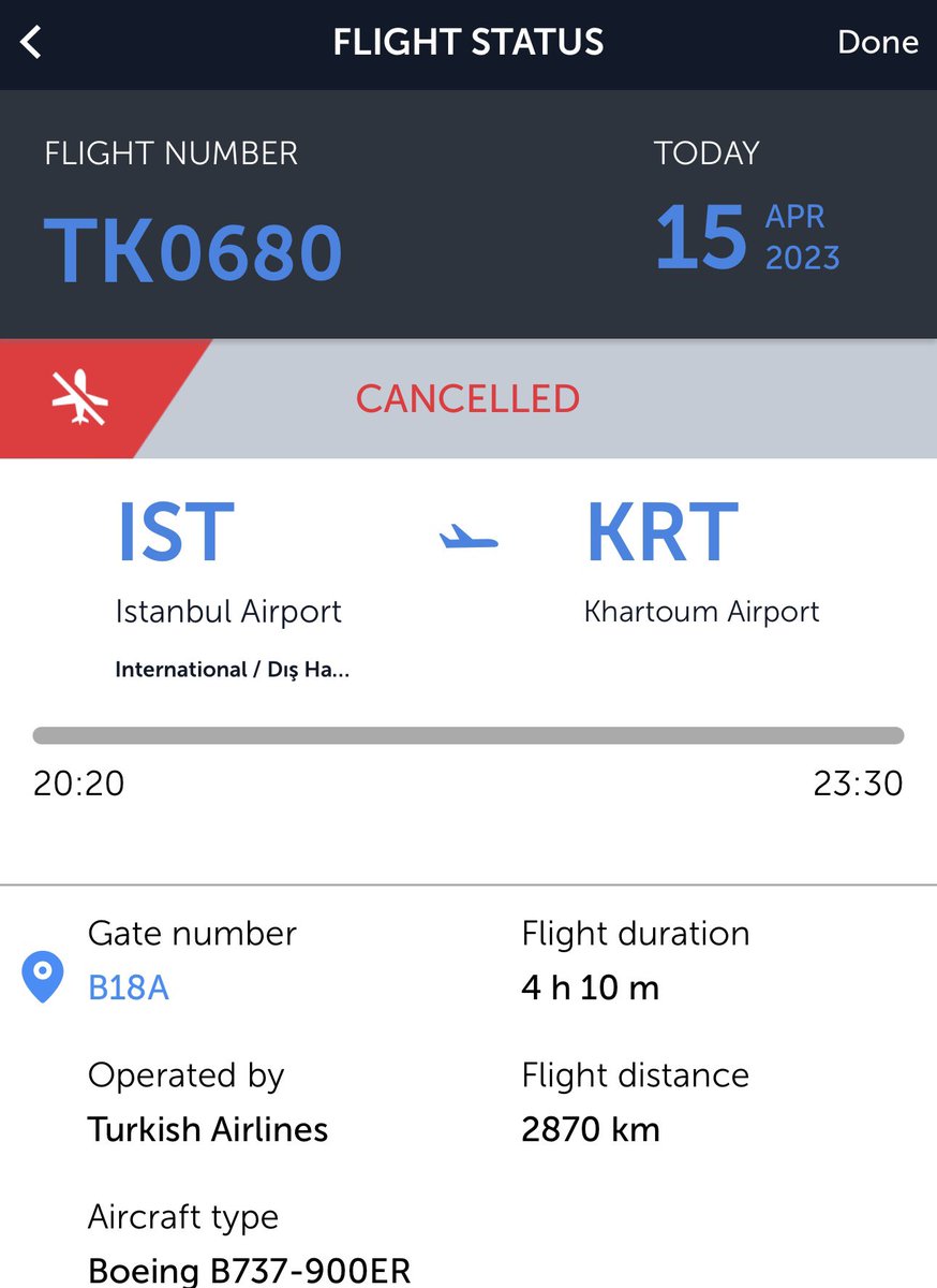 Yörük Işık on Twitter "Turkish Airlines’s service to Khartoum is cancelled There is a possible