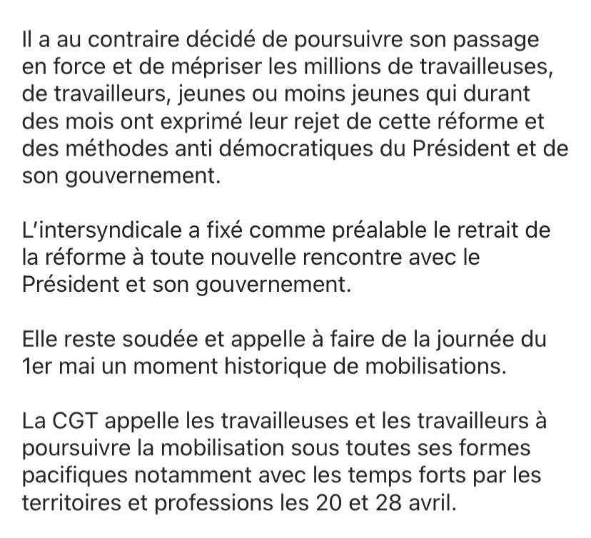 Face au mépris, la mobilisation jusqu’au retrait de la #ReformeDesRetaites ! 

Communiqué de la #CGT 👇

cgt.fr/comm-de-presse…