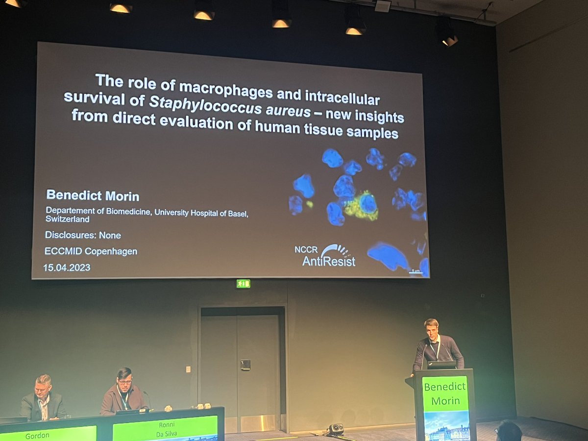 aya_iizuka's tweet photo. Very proud of our colleague @benedict_morin for such a great presentation in the session Intracellular bacterial infections and persistence! @KhannaLabBasel @ESCMID https://t.co/ien9qTQOfG