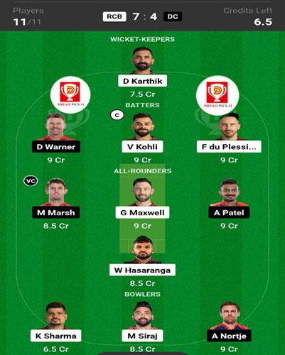 DreamPick11's tweet photo. Today Match RCBvsDC  | Dream11 Team | Team11 | IPL2023 
 #team11 #dreamteamfanart #DreamTeam #jointoteam #maketeam #play11 #RCBvDC https://t.co/xu9UD5jf5z