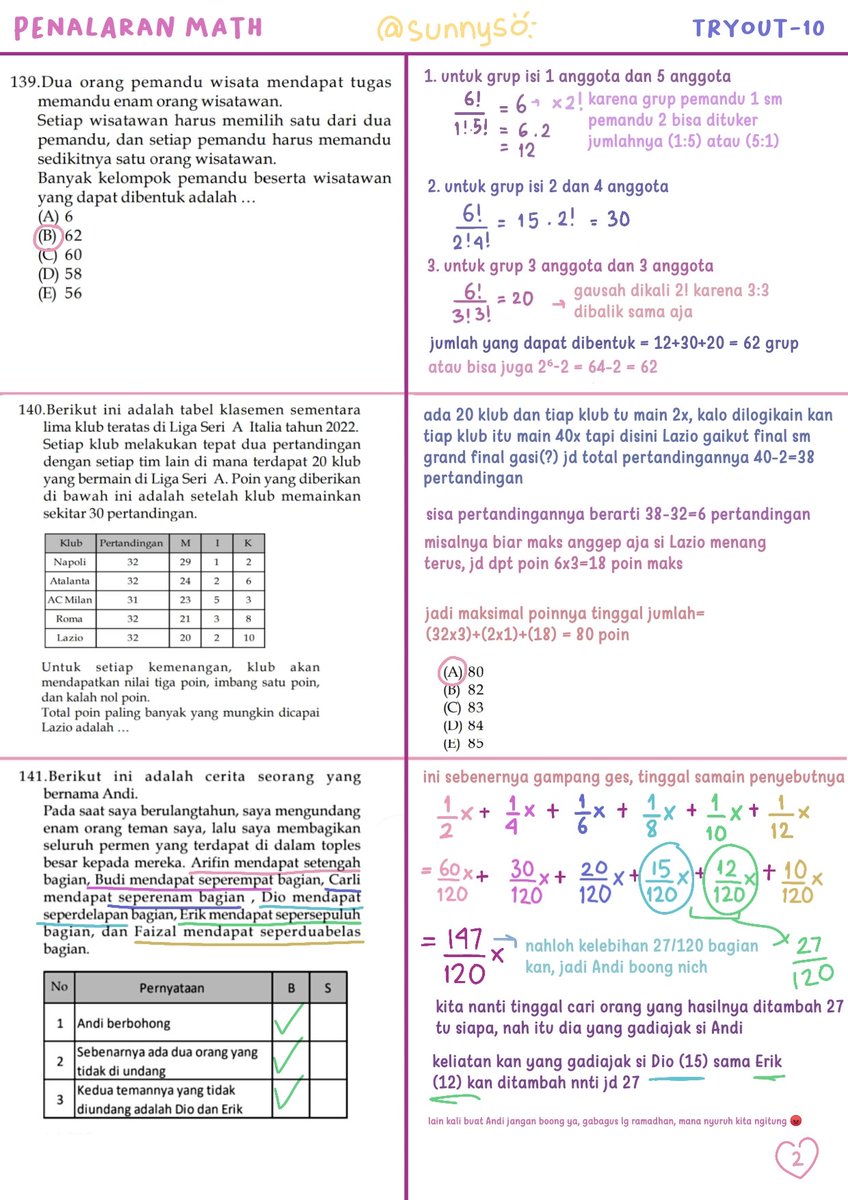 sunnyso_'s tweet image. ミ*⁠.⁠✧🌸 PEMBAHASAN TRYOUT-10 INTEN PENALARAN MATH (PM) ✧.* 

ini baru part 1 ya, buat part selanjutnya (143-155)  dm aku aja buat file pdf nya &amp;lt;&amp;lt;khusus buten&amp;gt;&amp;gt; maaf kalo caranya panjang dan gajelas 😔☝️feel free buat koreksi ya^^

hope it helps!

#studytwt #AMBISVERSE