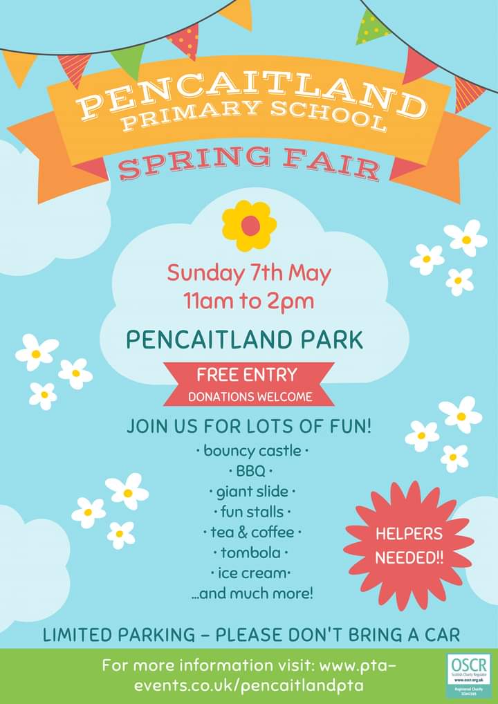 Great news, the Spring Fair is back, in new location! For more information or to volunteer, visit pta-events.co.uk/pencaitlandpta…