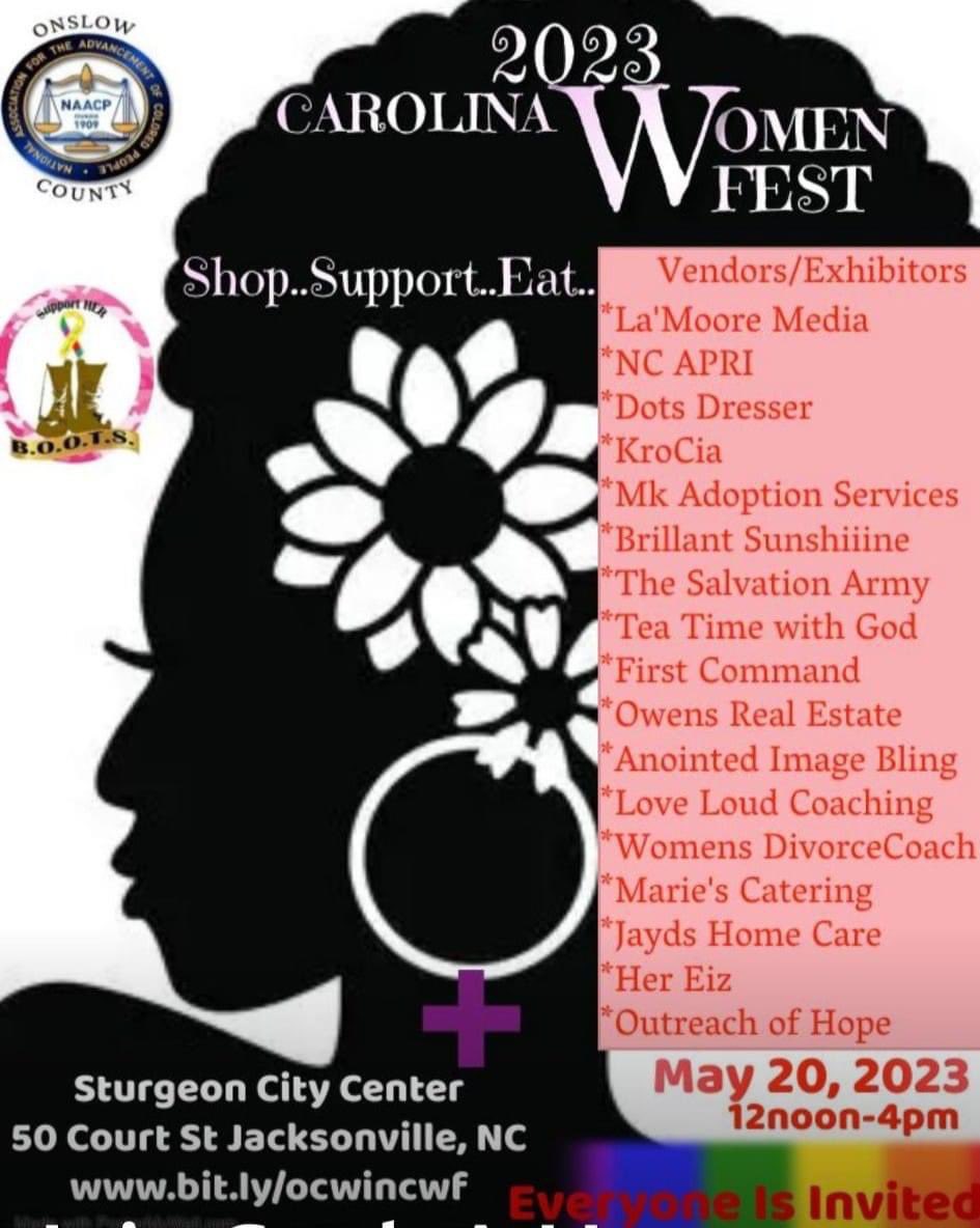 MecklerKristina's tweet photo. May 20th at Sturgeon City Ed Center in Jacksonville! Vendors/Artists follow the link to be a part of Womenfest 2023 https://t.co/BBKdHBwHbp
#ncapri #ncapref #womenfest2023 #jacksonvillenc https://t.co/s3UU9rSXwI