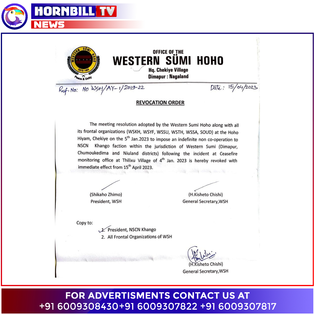 hornbilltv's tweet image. WESTERN SUMI HOHO REVOKES NON-COOPERATION IMPOSED ON NSCN KHANGO

Watch HornbillTV on ACC Channel No.15, Airtel Channel 650, JioTV, JIOTV APP
Download on Play Store &amp;amp; AppStore

#NSCN_KK #NonCooperation #revoke #WesternSumiHoho #Dimapur #Nagaland