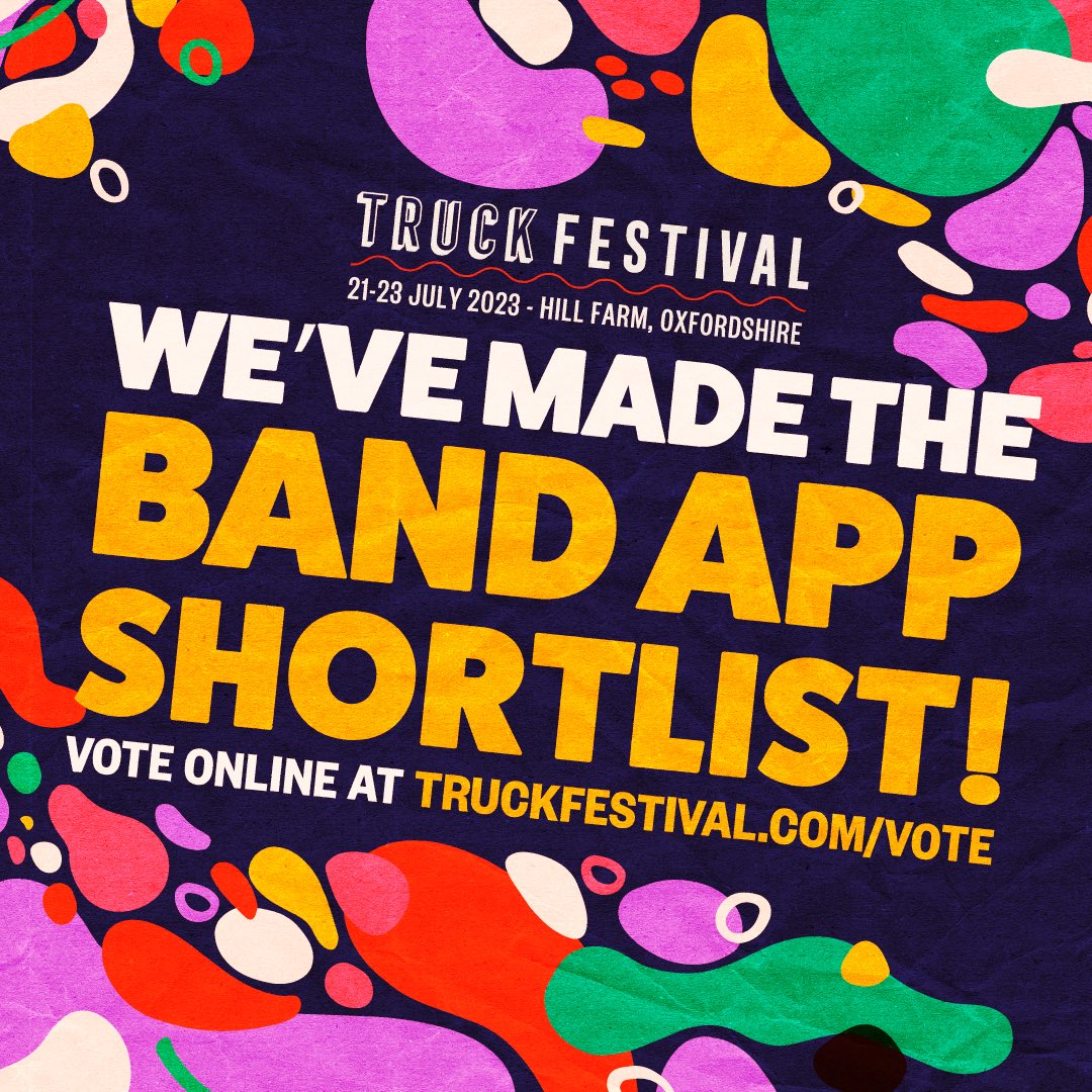 🎉GOOD NEWS EVERYONE!🎉
We have been shortlisted to play <a href="/truckfestival/">Truck Festival</a> this year! If you vote for us, it is possible that we will get to play at their glorious festival. It will only take 15 seconds to vote for us, but it will make us happy for more than 15 seconds if you do so.