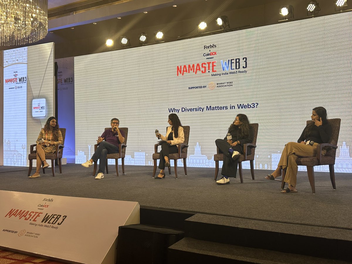 Creating platforms for women. Creating opportunities. Creating areas for inclusion - our panel discussion on Why Diversity Matters in Web3? With <a href="/cotoapp/">coto</a>'s <a href="/tarunkatial/">Tarun Katial @ coto</a> <a href="/SwapnikaNag1/">Swapnika</a> <a href="/gyanlakshmi/">gyanlakshmi.eth.stark (SNF BTCFi/Privacy arc)</a> and Rajbir Kaur Bindra. 
#NamasteWeb3 by <a href="/ForbesIndia/">Forbes India</a> and <a href="/CoinDCX/">CoinDCX : India Ka Crypto Coach</a>.