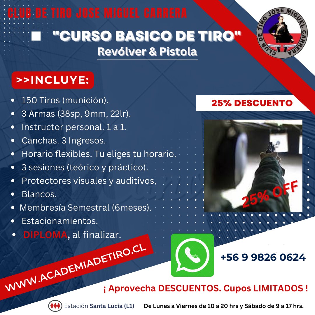 Excelente Curso Básico de Tiro Deportivo. RT !
academiadetiro.cl
WhatsApp: +56 9 9826 0624
#Alerta <a href="/CHVNoticias/">CHV Noticias</a> <a href="/alvarez_monse/">Monserrat Álvarez</a> #LegitimaDefensa RT