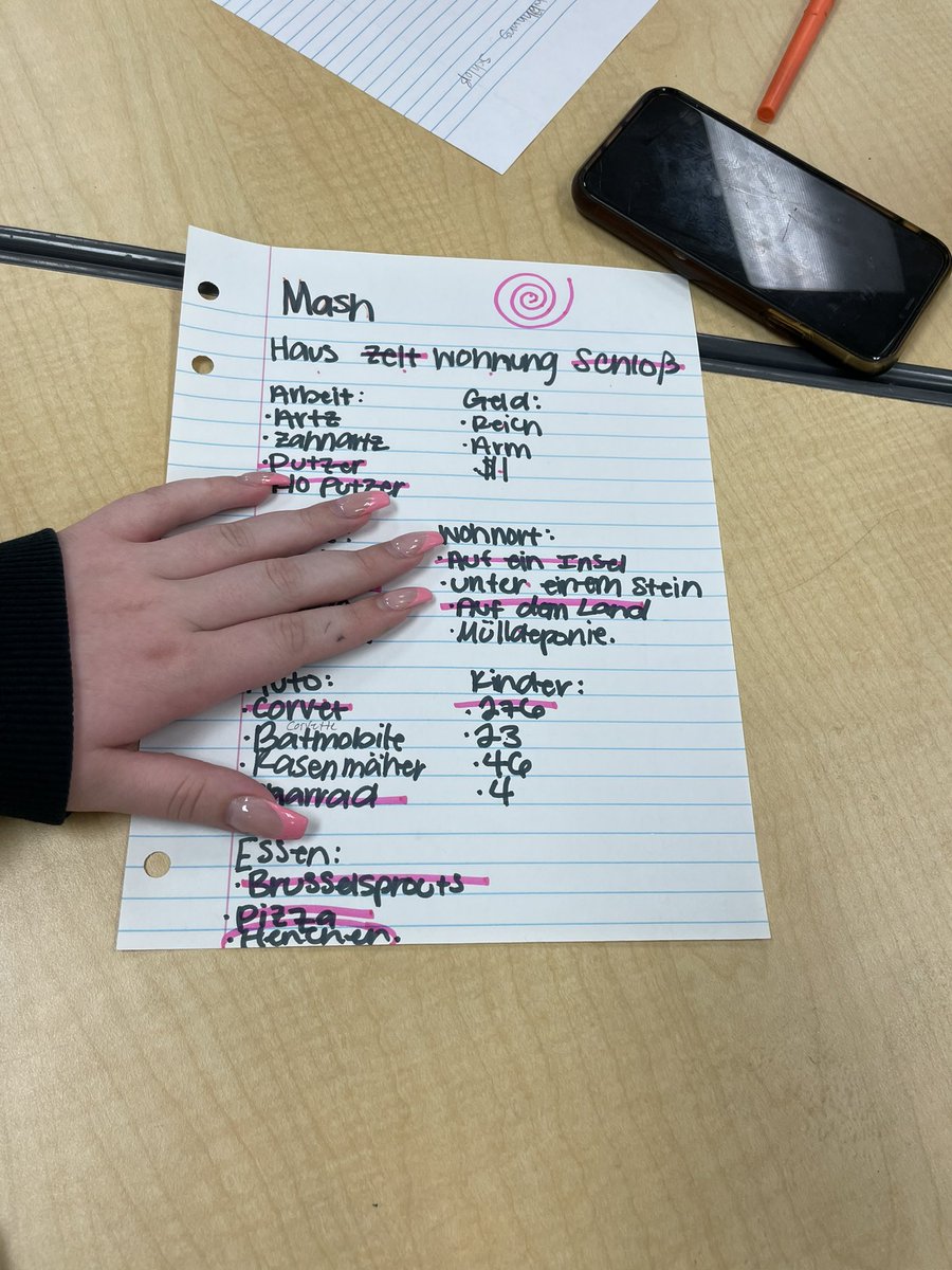 Frau_K_Jones's tweet photo. Yesterday I introduced my 3’s to the game “MASH”, only in German. 😂🤣  The catch was the kiddos needed to share their results using “werden” and the future tense.  How do I know it was a success?  They kept creating games after we finished! 🙌🙌 #teachoutsidethebox #lowtechfun https://t.co/MztIc3jKM6