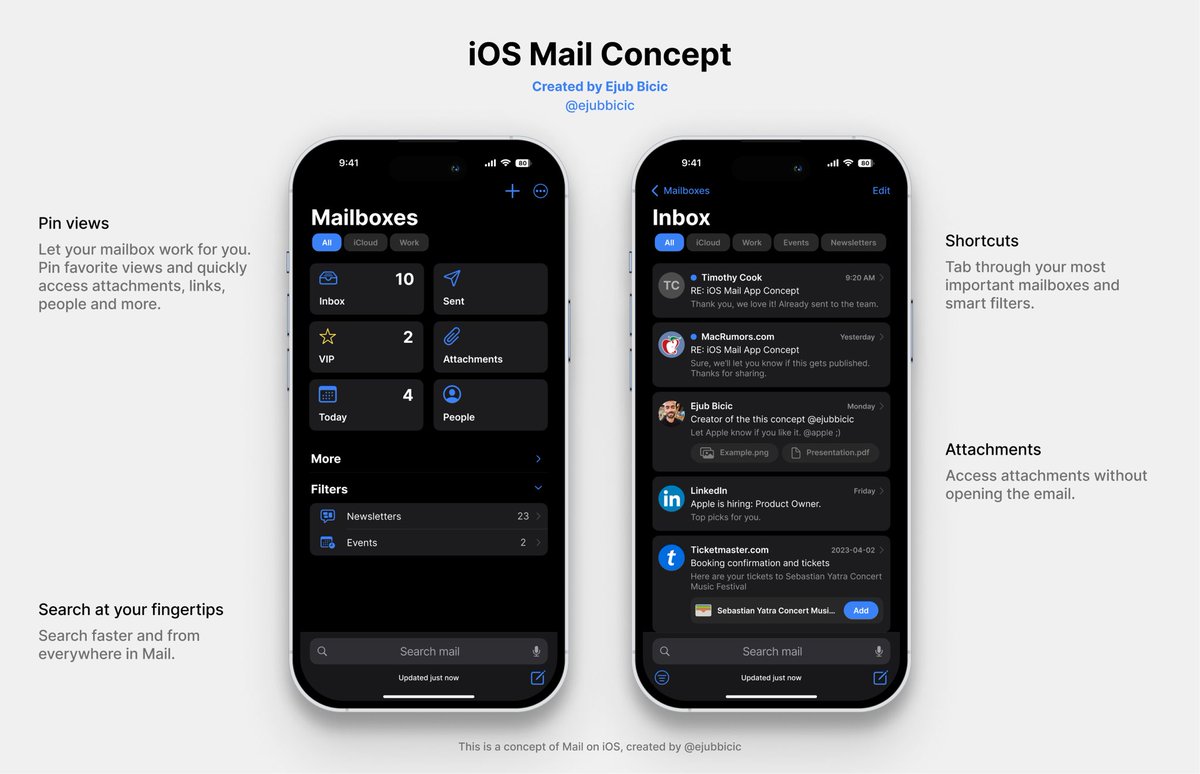ejubbicic's tweet photo. Concept: iOS Mail App

Part 1/2

Full concept on Behance: 
https://t.co/24IinurpWA

#apple #iOS17 https://t.co/Ma80c8yI5g