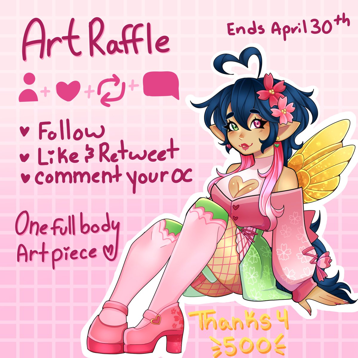 💕Art Raffle is here!💕

Thxs for the 500+ followers and as promised here it is! One winner gets 1 full body art piece! 

To enter make sure to: 
💕follow 
🌸Like &amp; Retweet 
✨ Comment your PNG/OC/Vtuber

Raffle ends April 30th!! 

#artraffle #ARTofgaby #VTuberEN