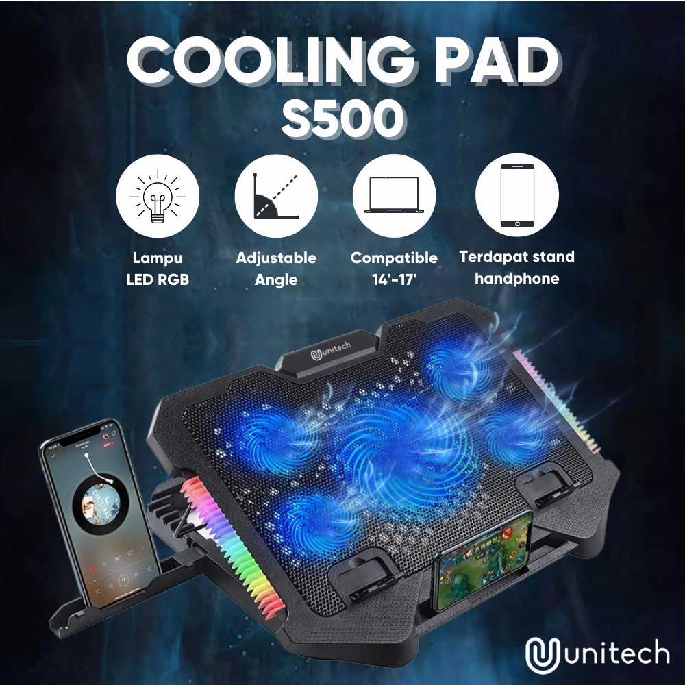 Coolingpad Gaming Unitech 5 kipas RGB Plus Docking Handphone S500 / Kipas Laptop Gaming Up to 17'
 shope.ee/7KQqmxZb3i