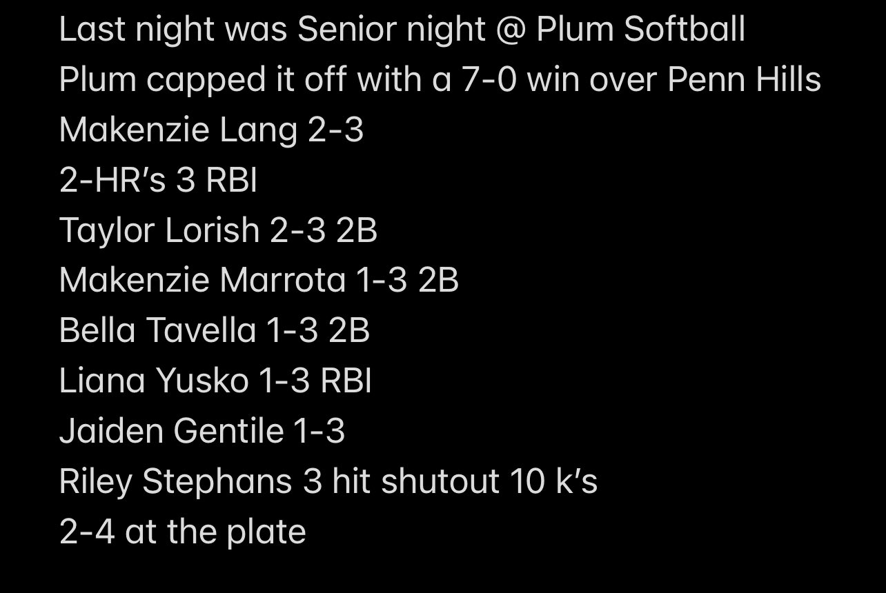 Plum Athletics on Twitter: "Plum Softball https://t.co/qjxJg5FcEu