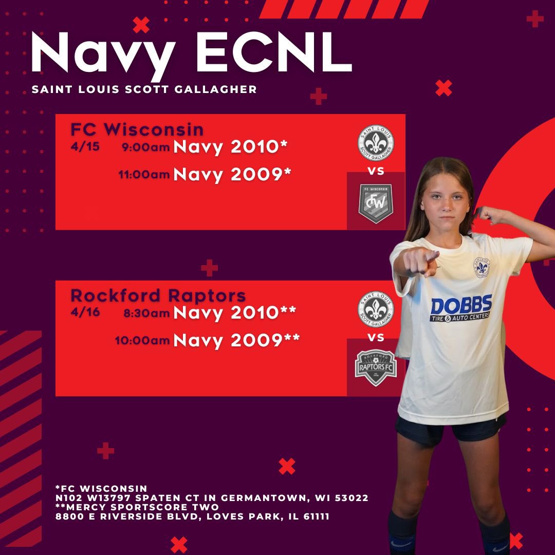 We are returning to some <a href="/ECNLgirls/">ECNL Girls</a> Midwest Conference play with road games against the <a href="/RRaptorsfc/">RockfordRaptorsfc</a> and <a href="/FCW_ECNL/">FC Wisconsin Girls Soccer</a> this weekend 💪

@SLSGsoccer #SLSGNation #WeAreScottGallagher