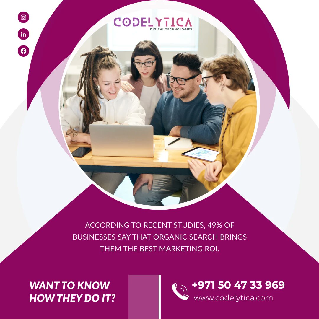 codelytica's tweet image. Are you interested in maximizing your marketing ROI?
According to recent studies, 49% of businesses say organic search brings them the highest ROI. What makes them so successful?
Reach out to us today to Know more
#codelytica #codelyticaai
